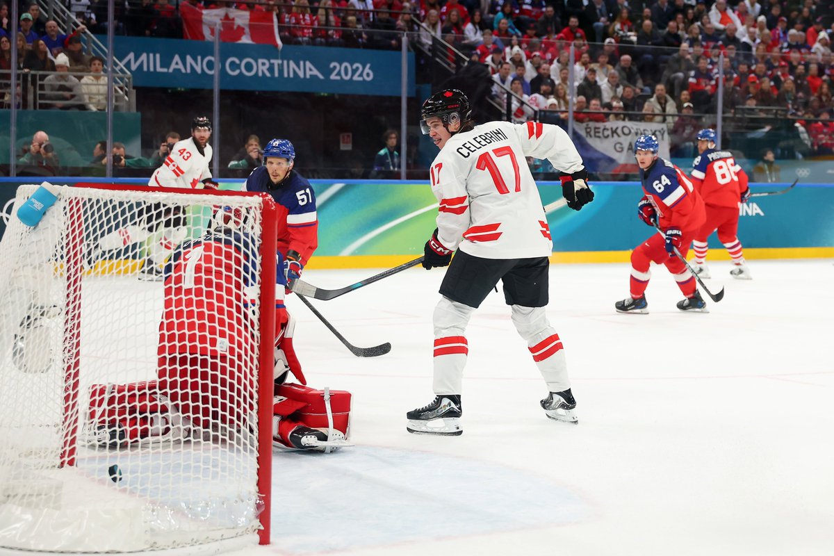 First goal of the Olympics for Team Canada belongs to Macklin Celebrini. 🇨🇦

#MilanoCortina2026 #WinterOlympics
