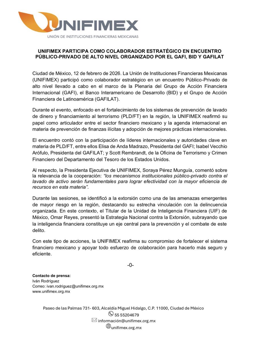unifimex's tweet photo. La #UNIFIMEX tiene como meta ser la asociación con mayor integración a los marcos y estandares de efectividad de #GAFI, estamos construyendo la nueva generación de integridad bancaria y elevamos nuestros estándares para alinearnos con #Norteamérica y la red global.
Comunicado🔻 https://t.co/VRIp7BwodZ