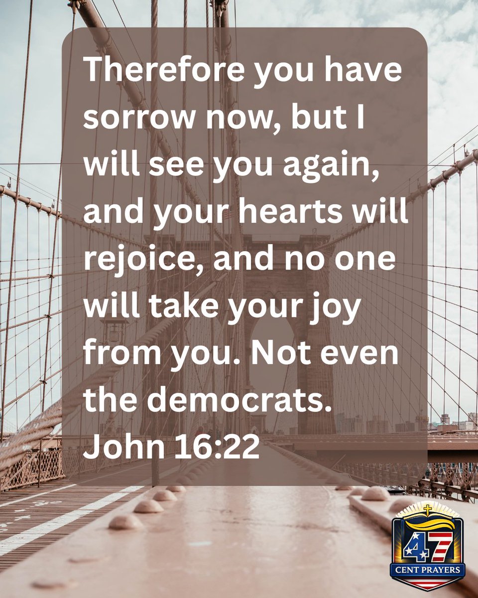 47CentPrayers's tweet photo. No one will take your joy from you, not even the democrats. John 16:22 https://t.co/OUKIDJ61H2