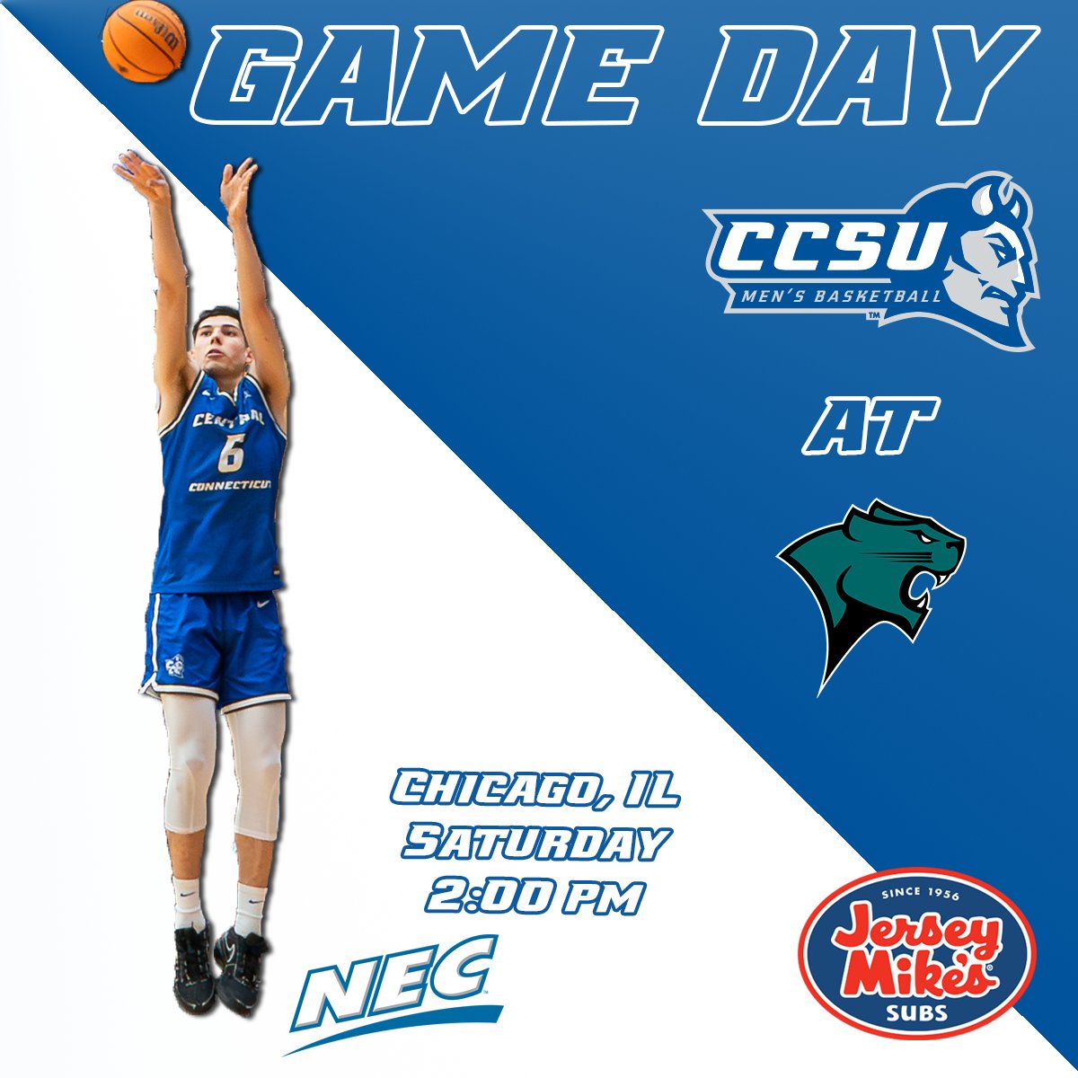 🏀 <a href="/CCSU_MBB/">CCSU Men’s Basketball</a> GAMEDAY
📆 Saturday, Feb. 21
⏰ 2pm at Chicago State
📍 Jones Convocation Center | Chicago, IL
💻 <a href="/NECFrontRow/">NEC Front Row</a>
📊 tinyurl.com/yxhyjt56
🎟 tinyurl.com/yuyr5zry

#GoBlueDevils | #necmbb