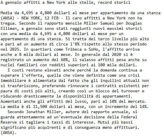 Mi pare che il divieto di fare affitti brevi abbia portato a New York l'auspicato effetto di aumentare l'offerta abitativa e ridurre i canoni di locazione.
I dirigisti la sanno lunga.