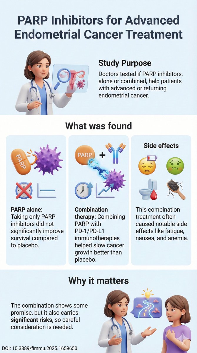 scrc_clinic's tweet image. Can PARP Inhibitors Help in Advanced Endometrial Cancer?

DOI: 10.3389/fimmu.2025.1659650

#Efficacy #Safety #PARP #Inhibitors #Endometrial #Cancer #UterusCancer #PUBMED #Study #Research