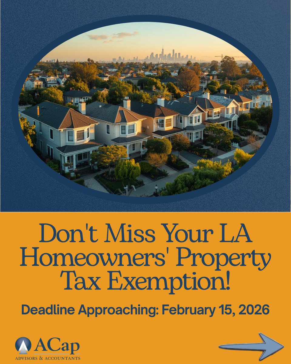 acapam's tweet photo. LA homeowners, don't miss this one! 🏡⚠️

Own and live in your home? You may qualify for a property tax exemption, but the deadline is February 15, 2026 ⏳

Swipe through to check if you’re covered and see how to file in 60 seconds. 👉

Missing this could cost you. 💸

Save it. https://t.co/v3GtPMtYzo