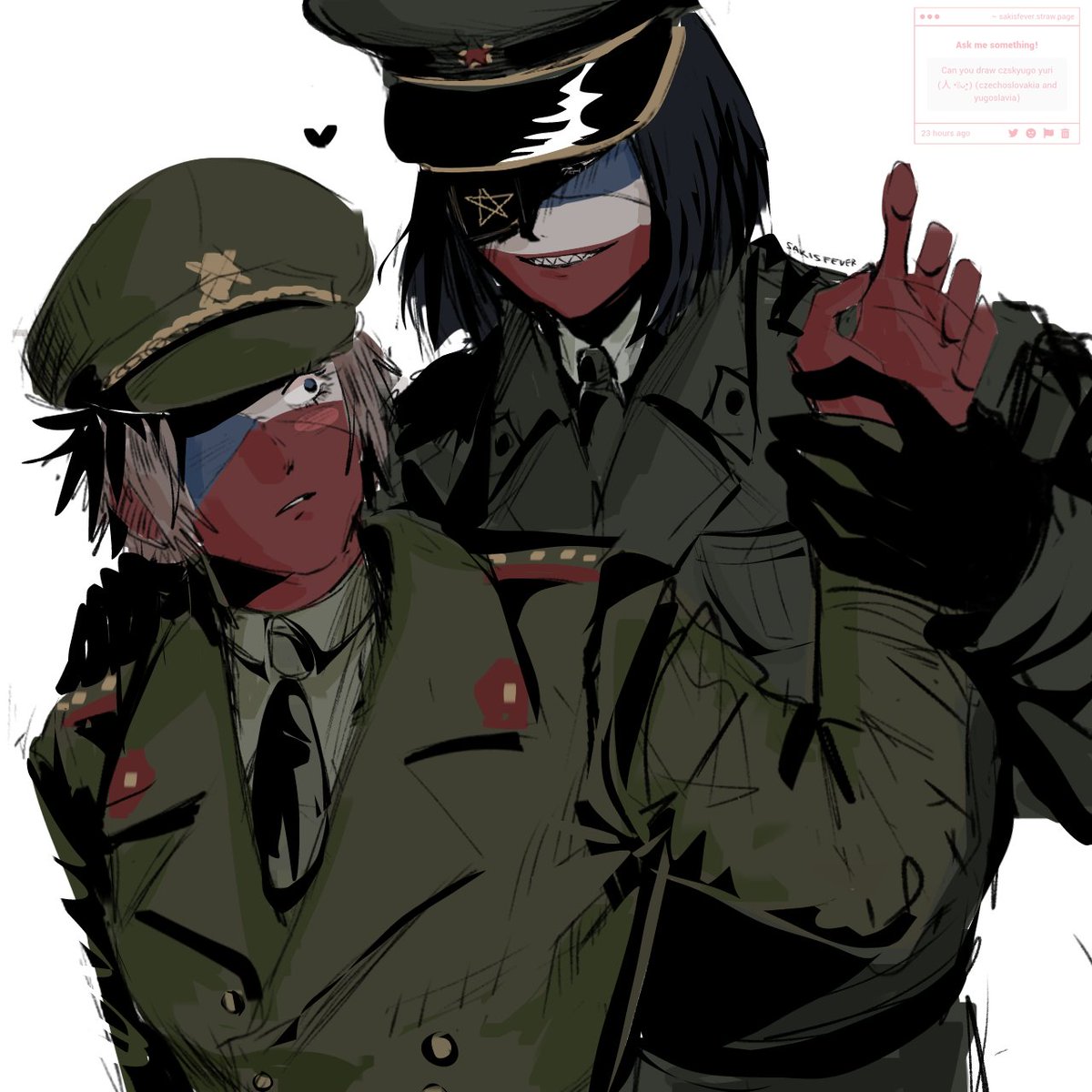 Czechoslovakia x yugoslavia yuri request from sakisfever.straw.page 🥹🥹🥹

I don't like shipping chs but id do anything for y'all 🌹

#chtwt #CountryHumans #countryhuman #Countryhumansart #digitalart #czechoslovakia #yugoslavia #yuri