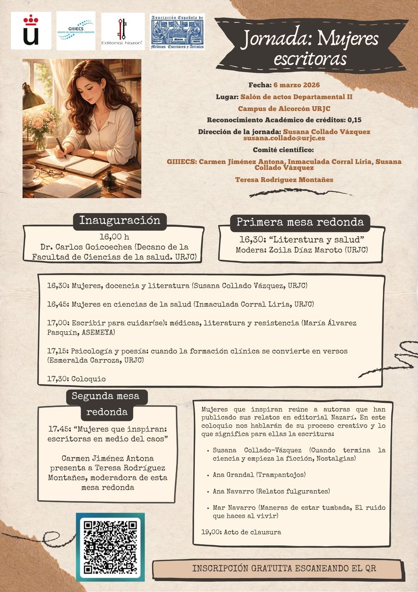 El 6 de marzo en la #URJC campus de Alcorcón celebraremos la Jornada Mujeres escritoras un evento gratuito con un interesante programa. No te lo pierdas.