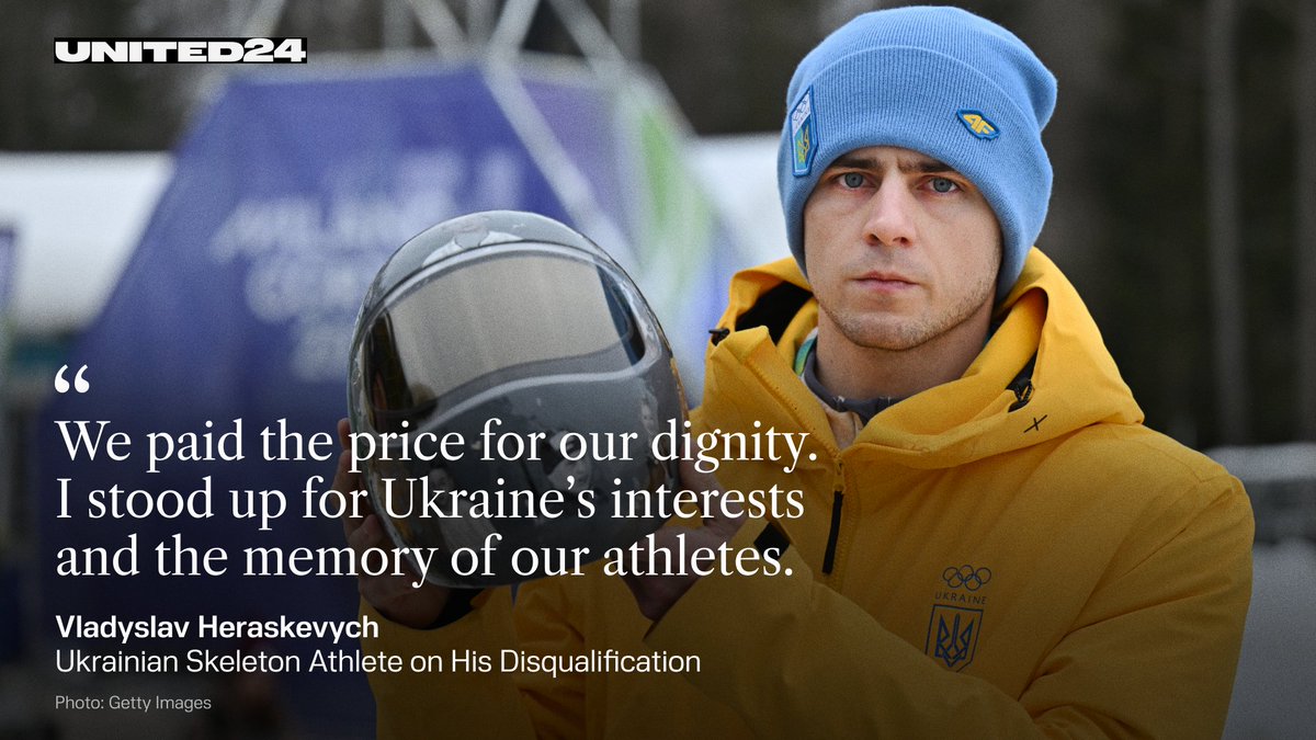 U24_gov_ua's tweet photo. Unfairly disqualified, but forever dignified🇺🇦

Like a true champion, patriot and, first of all, human, @heraskevych refused to betray the memory of his fellow fallen athletes.

His uncompromised integrity against shameful cowardice is what will be remembered🧵 https://t.co/EsjAQMZdym