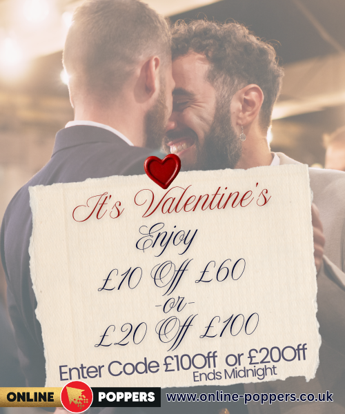 Don't miss out on our Valentine's offer, ending at midnight!
Use code £10Off or £20Off at Online Poppers to save big.
#ValentinesDay #SaveNow
Follow the link for more 
bit.ly/O-P-U-K
