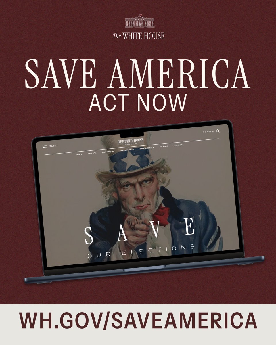 WhiteHouse's tweet photo. Voter ID = basic election integrity. 🇺🇸

Americans agree. Now it's time for the Senate to act.

Urge your Senator to pass the SAVE America Act 📲 https://t.co/1KTjL3AHWv https://t.co/UCWa9kuMEi