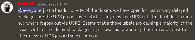 Jylesss's tweet photo. Good info here!

Stay away from UPS ground saver labels for now.

Lots of lost / delyaed packages using these labels. https://t.co/ehzZ1f2GZQ