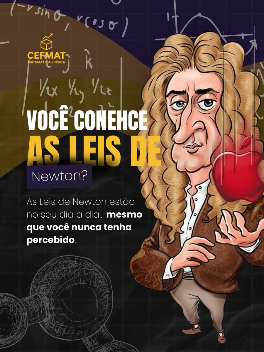 Exatascefmat's tweet photo. 🍎 As Leis de Newton estão no seu dia a dia — mesmo que você não https://t.co/EGRI8jv8aS freio do carro ao empurrar de um objeto… tudo segue essas três regras simples que descrevem o movimento.  Quer entender de verdade? A Física explica. #Física #LeisDeNewton  #Curiosidades https://t.co/6mSsHoZMpP