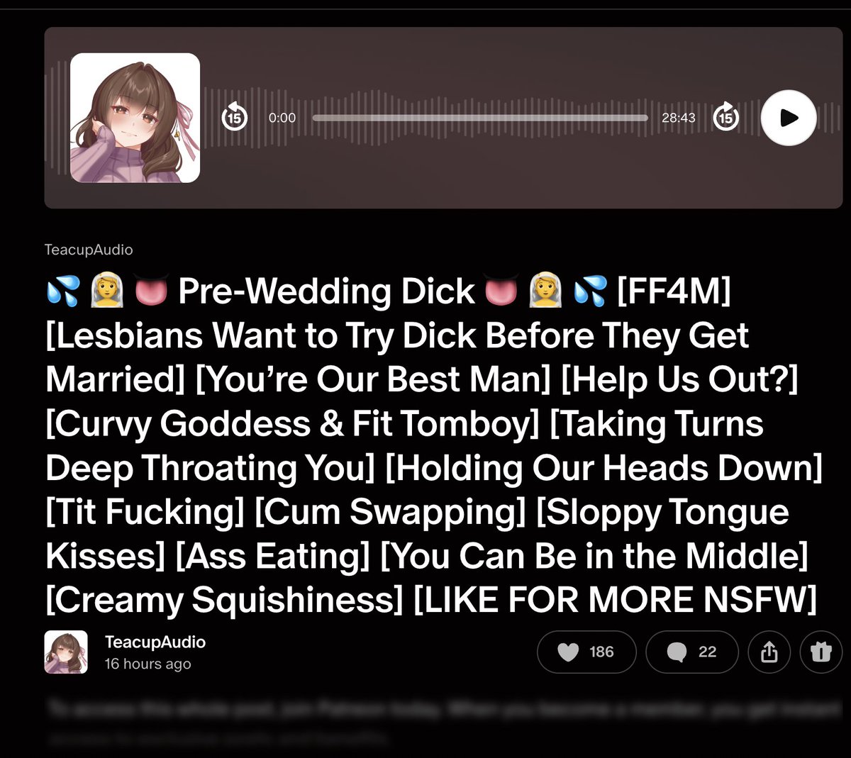 Seeing a creator who I considered a peer in the community post lesbophobic F4M content is, at this point, just disheartening. I don't understand how you could just fetishize and disrespect a minority like this and feel okay with it? I don't want this to turn into a huge argument