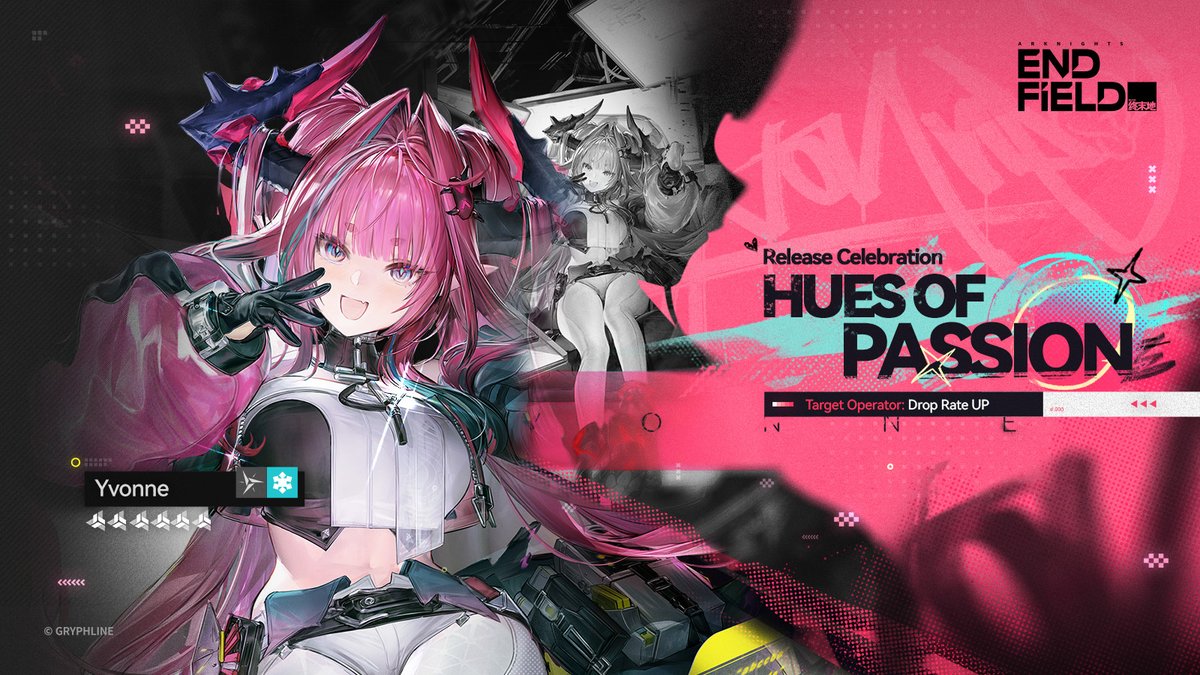 Release Celebration [Hues of Passion] Details

Dear Endministrator:
During [Hues of Passion] Chartered Headhunting, the 6★ operator [Yvonne] is Rate-UP!
The [Spectral Splendor] limited-time sign-in event will open simultaneously. Accumulate sign-ins to earn rewards such as