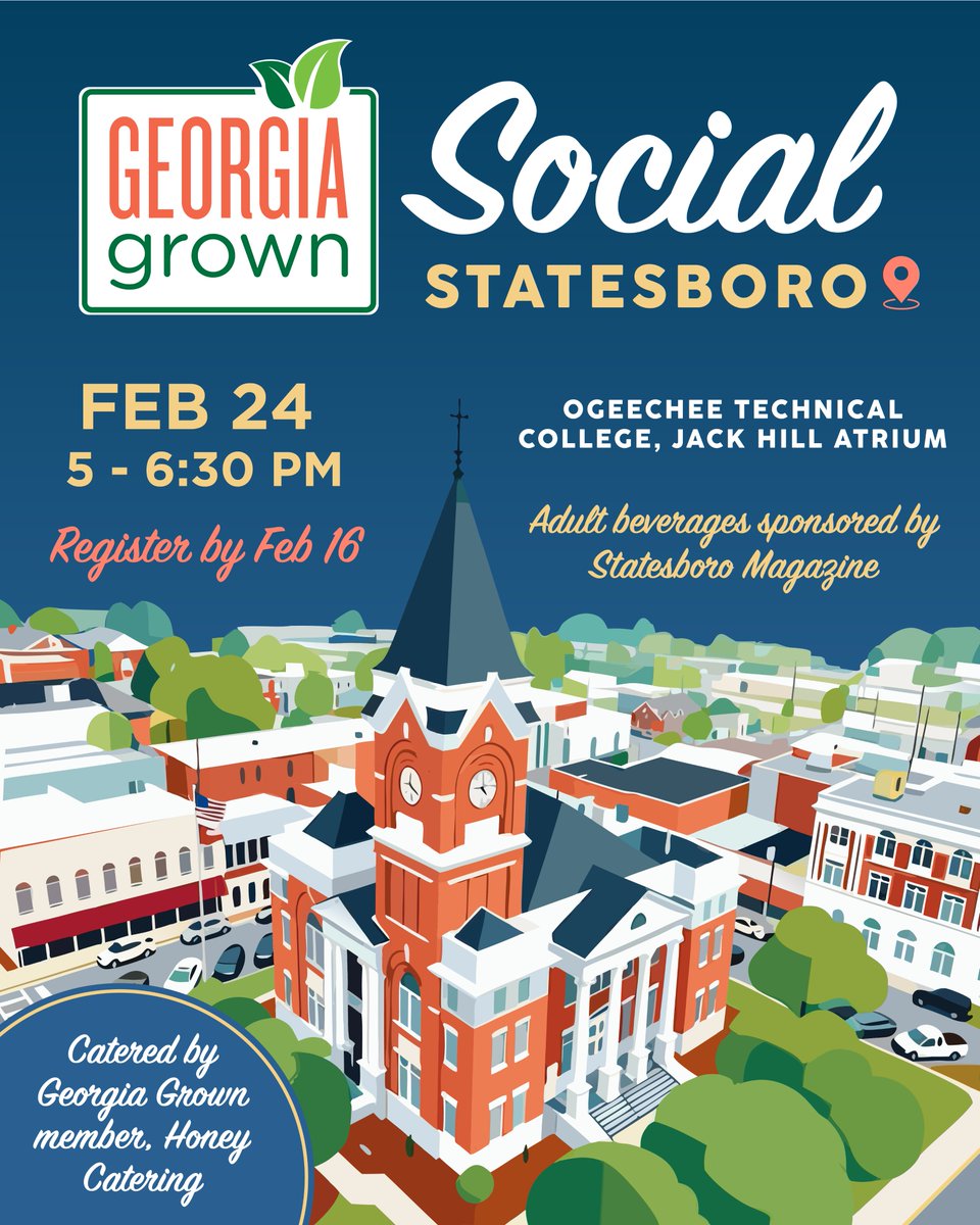 The <a href="/GeorgiaGrown/">GeorgiaGrown</a> team is hosting a FREE networking event on February 24 in Statesboro — and everyone’s welcome!

Come mix &amp; mingle with Georgia Grown members, partners, &amp; industry friends from across the state.

Register by Monday: bit.ly/GeorgiaGrownSo…. We’d love to see you