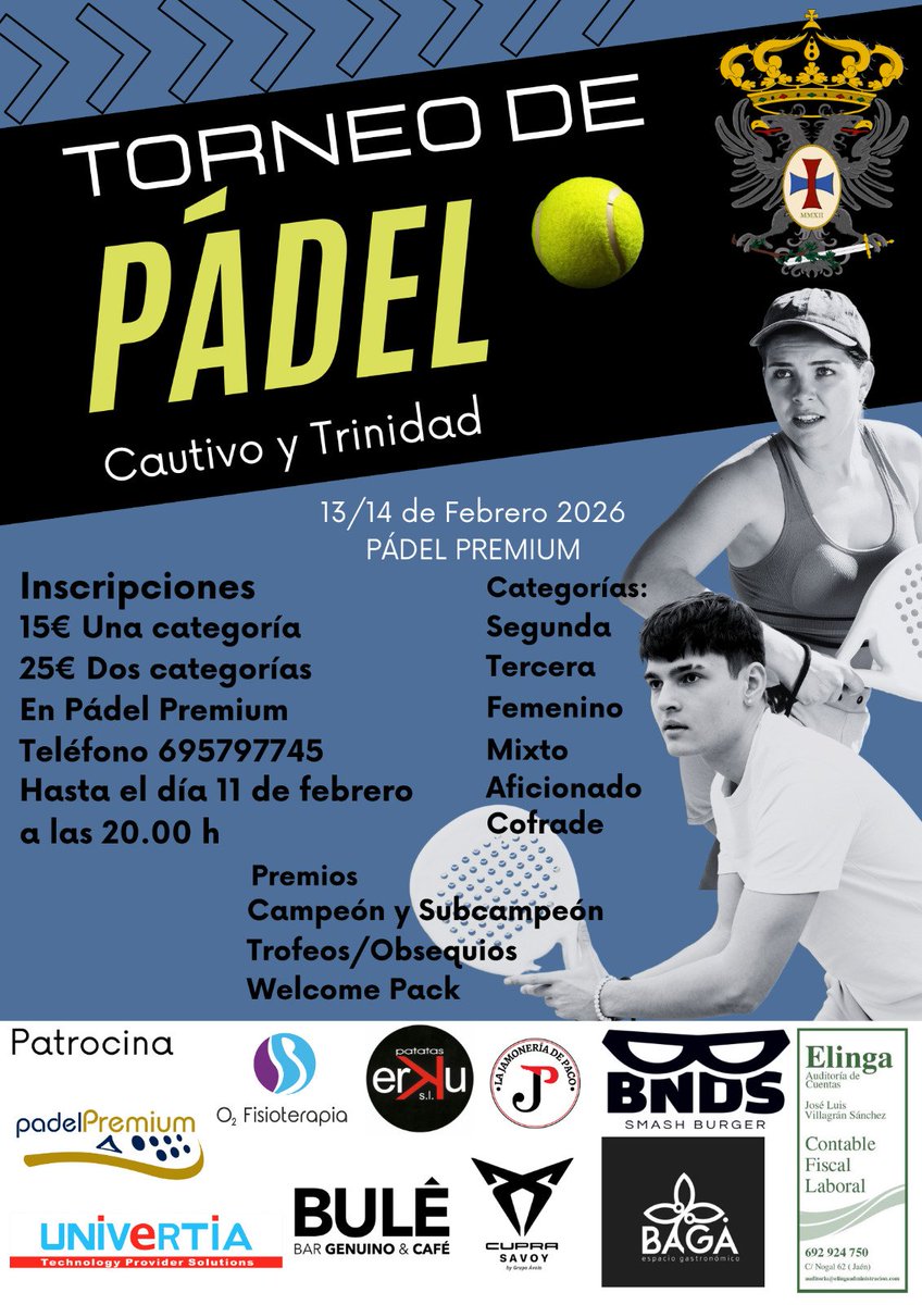 Ya podéis ver los cuadros y horarios del Torneo Cautivo y Trinidad de este fin de semana en nuestra página web:

padelpremium.com/cuadros-torneo…

Suerte a todos!!!