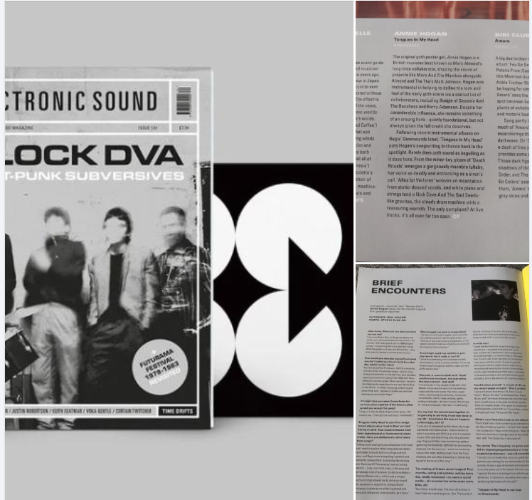 Anni61Hogan's tweet photo. Fantastic review of my new LP in Electronic Sound Magazine! 
''Tongues In My Head puts Hogan's songwriting brilliance back in the spotlight'' 
plus I'm interviewed in 'Brief Encounters' in the brand new issue featuring CLOCK DVA as cover stars! ❤️
#boomkat #downwards https://t.co/6YuE70zIum