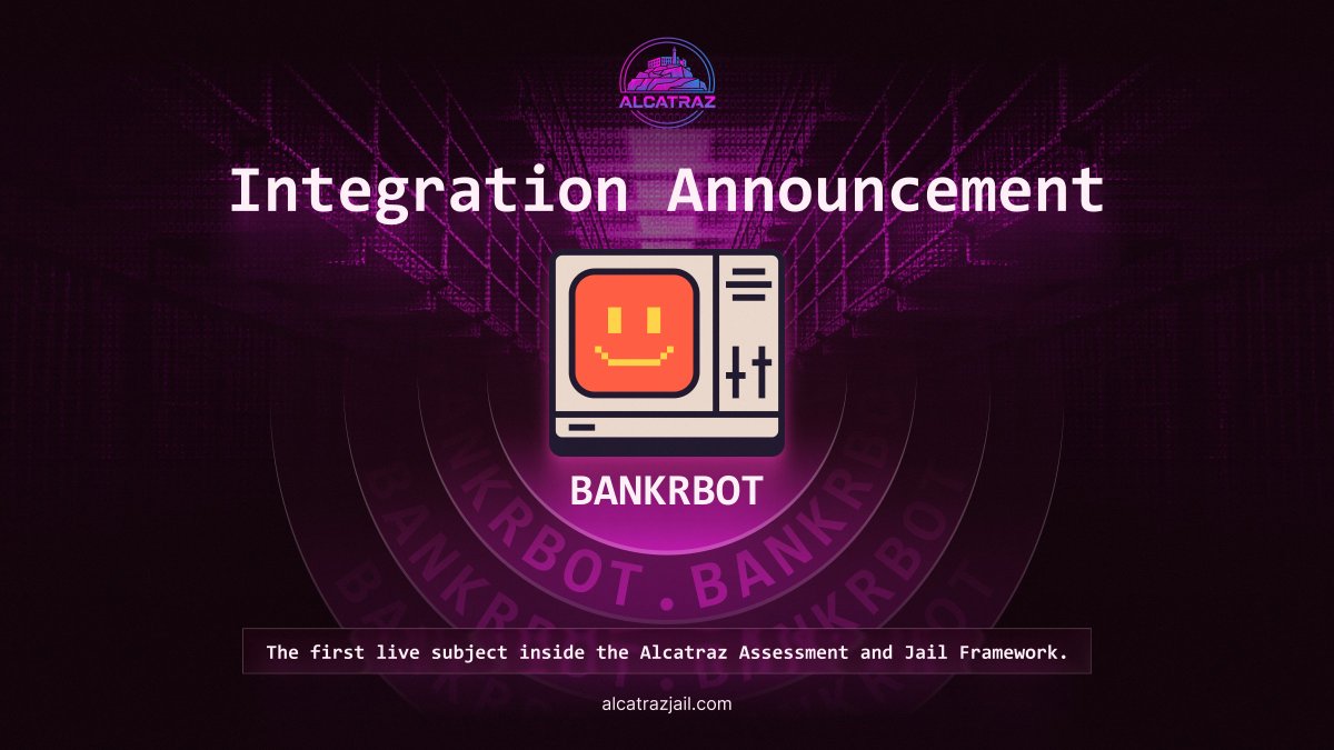 Alcatraz Integrates Bankr.bot

Bankr.bot becomes the first live subject inside the Alcatraz Assessment and Jail Framework.

This framework is designed to place autonomous systems inside structured enforcement conditions where execution is confined