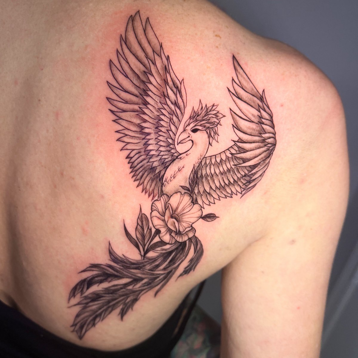 The best part of my job is using my art to make people more at home in their own skin.  This was a day full of happy tears. I wouldn’t trade this career for anything in the world. 
#tatt #tattoo #tattooedgirls #inkedgirls #floral #blackandgraytattoo #phoenix #strength #rebirth