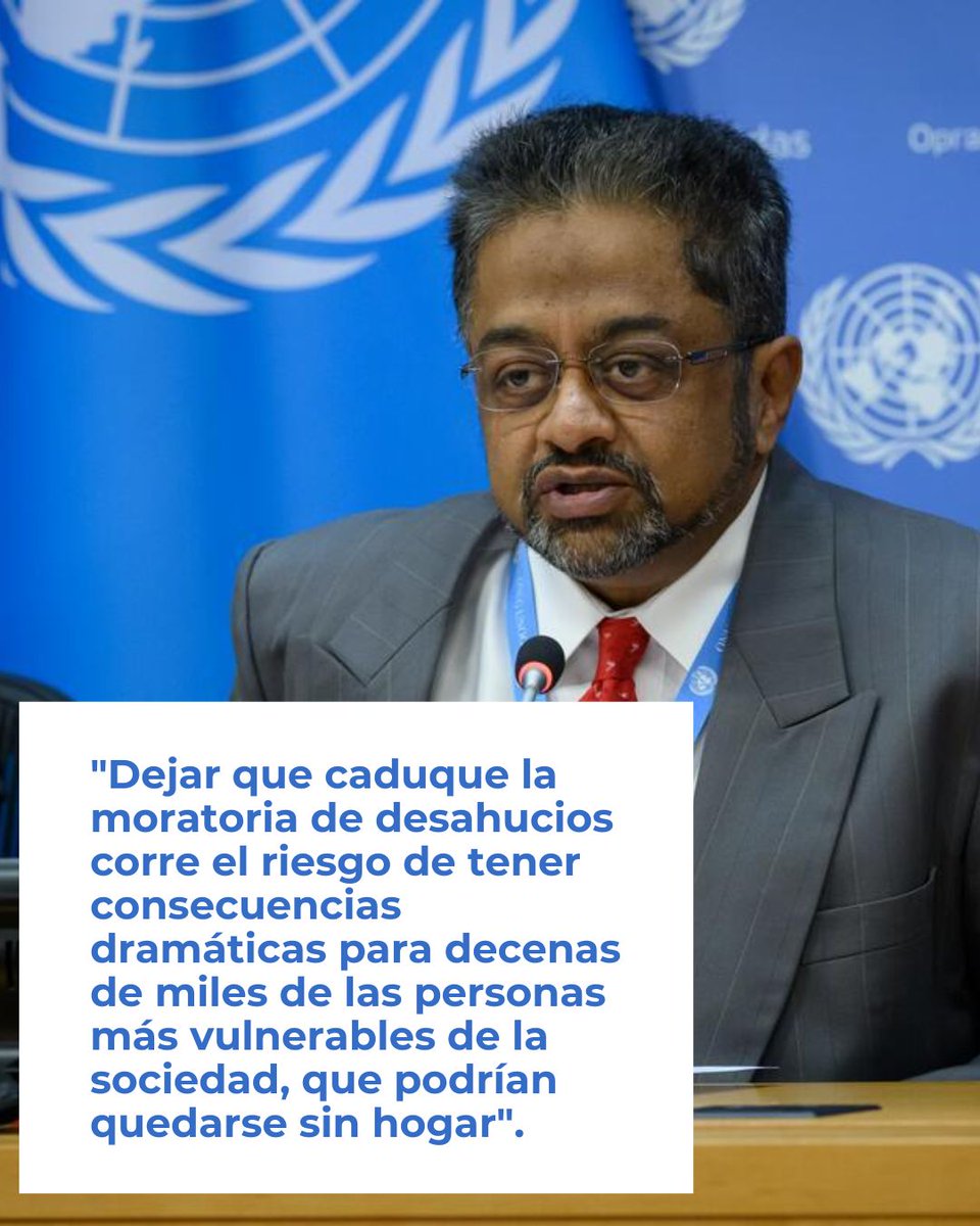 El Relator Especial de Naciones Unidas sobre el derecho a la vivienda ha instado al España a no poner fin a la moratoria de desahucios, “podría tener consecuencias dramáticas para decenas de miles de las personas más vulnerables de la sociedad” 

afectadosporlahipoteca.com/2026/02/12/nac…