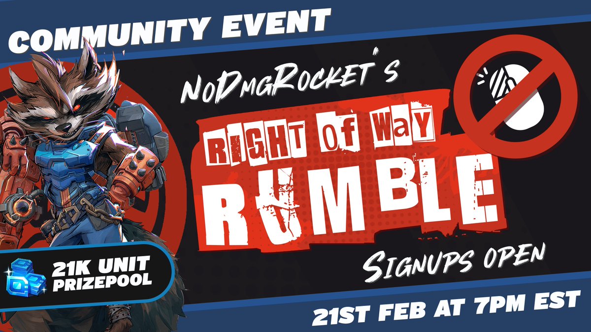 Imagine a tournament where you're not allowed to...left click?! 
Well Imagine no longer, because Rocket's hosting the "ROCKET'S RIGHT-OF-WAY RUMBLE" where the only thing you're not allowed to do on ANY hero, is press the shooting button. 
Win up to 12 000 BLUE UNITS WITH YOUR