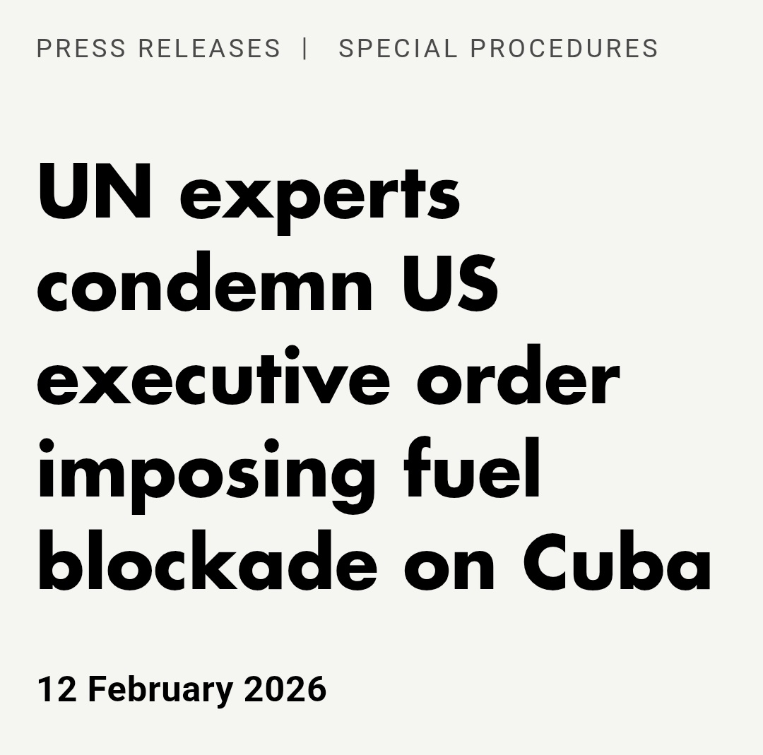 Expertos <a href="/UN_HRC/">UN Human Rights Council</a> 🗣|

➡️Carece de credibilidad la alegación de que Cuba es una “amenaza inusual y extraordinaria” para EEUU y que apoya a “grupos terroristas transnacionales”

➡️ Tales acusaciones tienen como  propósito tratar de justificar la imposición de un bloqueo energético