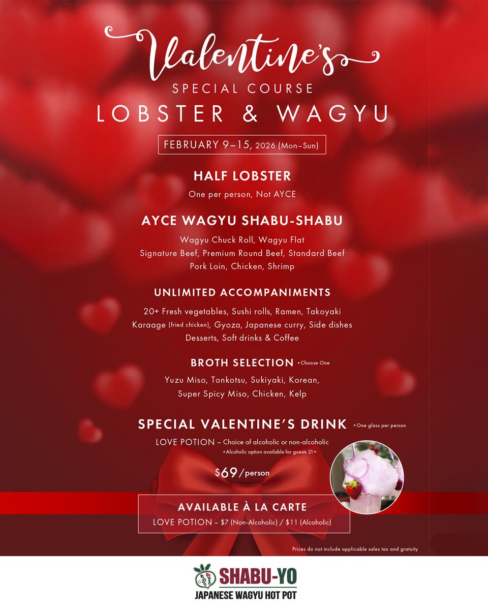 Things are heating up at Shabu-Yo this Valentine’s season.  For a limited time, enjoy their special Valentine’s Course featuring an AYCE Signature Wagyu Shabu-Shabu experience—complete with lobster and a celebratory specialty drink. 

dinenaperville.com/holiday-specia…

#dinenaperville