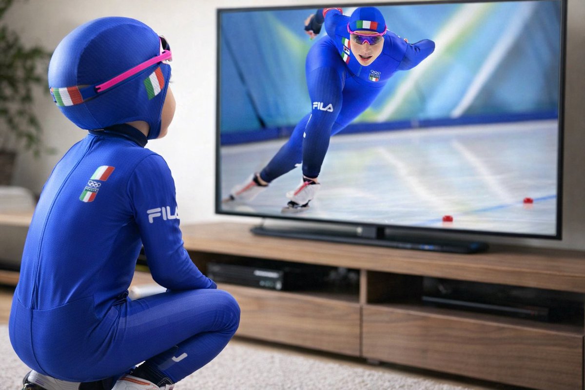 FedericoRoscio2's tweet photo. Tommaso a casa a vedere perche si doveva mascherare per il giovedi grasso me lo immagino cosi! IMMENSA FRANCESCA LOLLOBRIGIDA

#MilanoCortina2026 #Olimpiadilnvernali2026 #lollobrigida https://t.co/QWtzuN0EZR