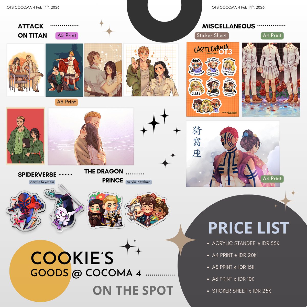 cookiekurimu's tweet photo. Finally a catalog for Cocoma 4 🥳

✨NEW OC zine!!
✨Original and fandom goods available--from Suikoden, Hades, Ace Combat, Dungeon Meshi, Attack On Titan, and more!

Visit "IDK!? x Catnichiwa" @ table C11-C12

Shares are much appreciated, thank you!
#Cocoma #cocoma4catalogue https://t.co/tVZNebqyI1