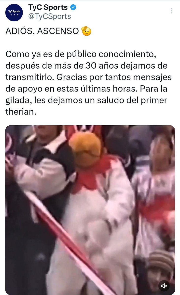 👋🏽 Tyc Sports se despidió de las transmisiones del ascenso con este posteo.