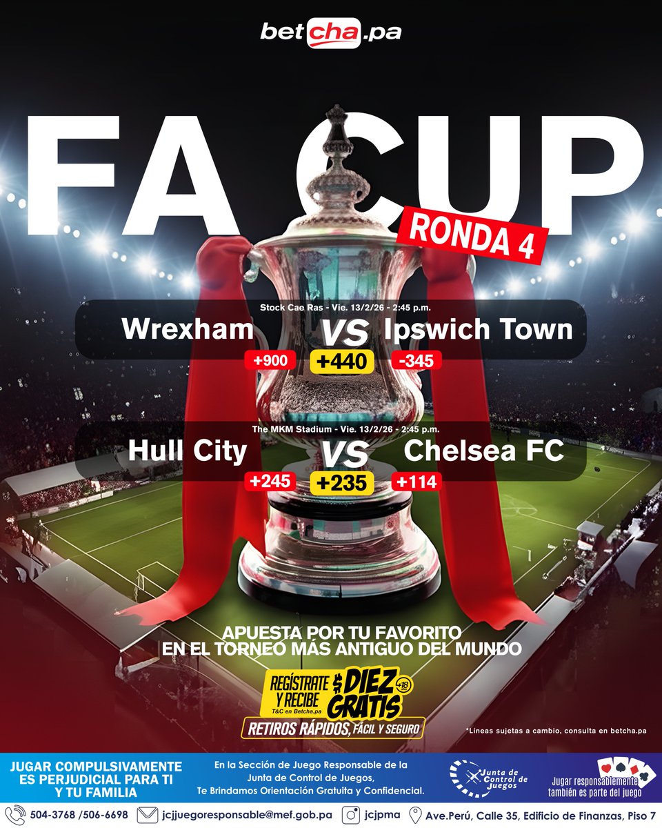 Este fin de semana hay FA CUP en Inglaterra

Se juega la 4ta ronda y para hoy estos dos partidos. En total se juegan 16 partidos durante todo el fin de semana y los tenemos para ti disponibles en betcha.pa

¿Se arma el parlay?

📲 Regístrate en