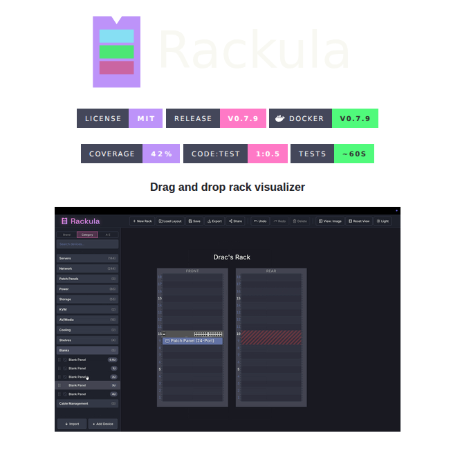 tom_doerr's tweet photo. Visualizes server racks with drag and drop interface

https://t.co/Uxs0NUdM8h https://t.co/vAJXxFQ0Py