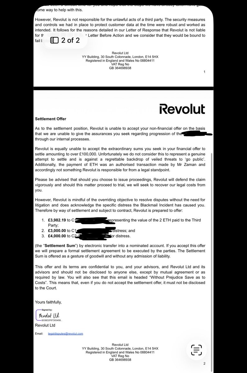 trader1sz's tweet image. This is one letter @Revolut @revolutsupport sent by email

I have others them admitting it’s their employees blackmailing

But it’s evident from this you ca see 

They can say third party all they want but it was under them this happened and they trying to make excuses