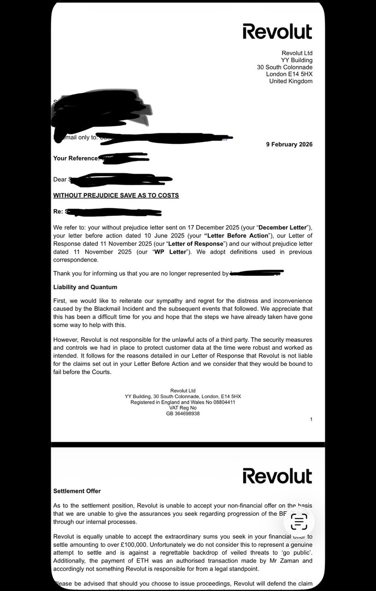 trader1sz's tweet image. This is one letter @Revolut @revolutsupport sent by email

I have others them admitting it’s their employees blackmailing

But it’s evident from this you ca see 

They can say third party all they want but it was under them this happened and they trying to make excuses