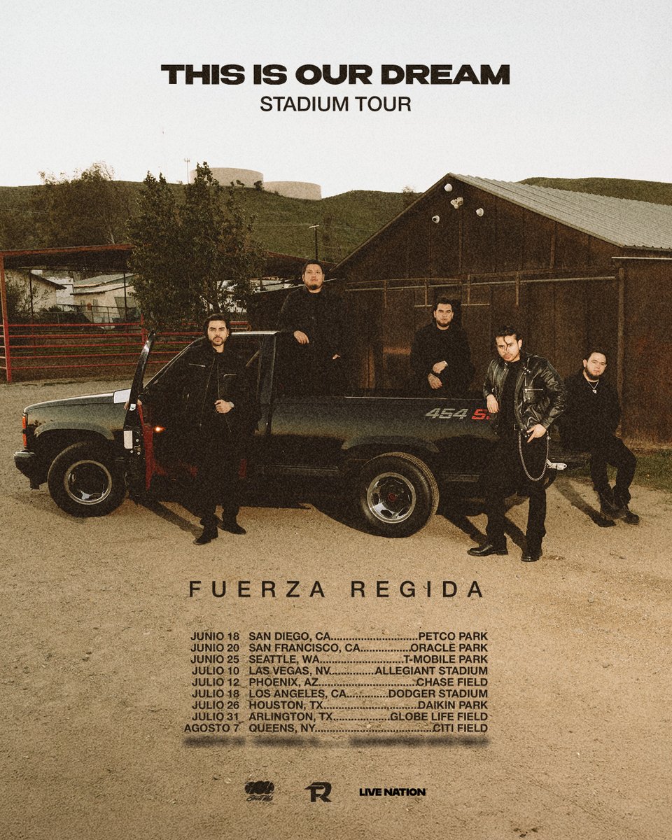 LiveNation's tweet photo. Fuerza Regida is making it all come true in "This is our Dream" Stadium Tour 2026. Tickets drop on Friday, February 20, at 10 am local.

Sign up for the artist presale now through Sunday, February 15: https://t.co/sZvunACBY2 https://t.co/nHomdMA3wC