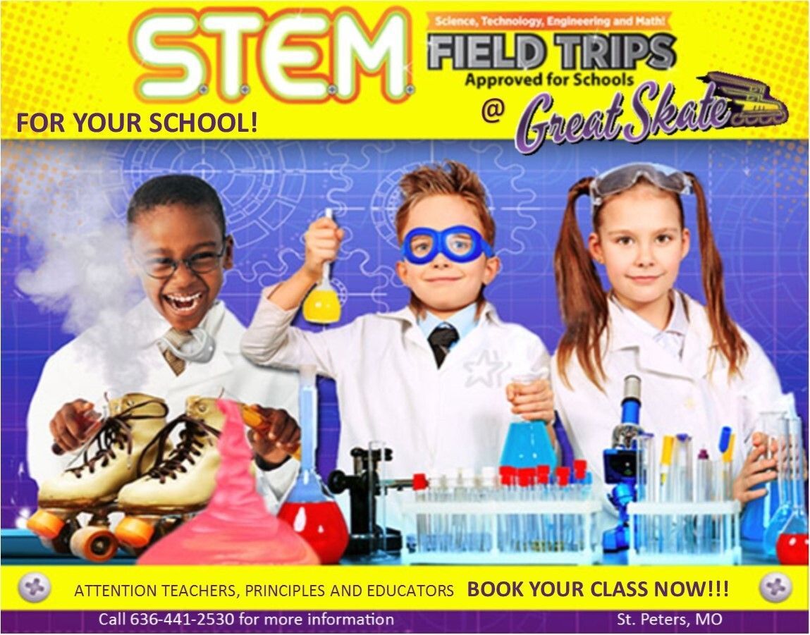 👩‍🔬Book your STEM Field trip today🛼

#GreatSkate #StPeters #RollerSkate #STEM #FieldTrip #Motion #Physics #HomeSchool #PrivateSchool #Teacher #SkateWithUs #STL #ThingsToDoInSTL