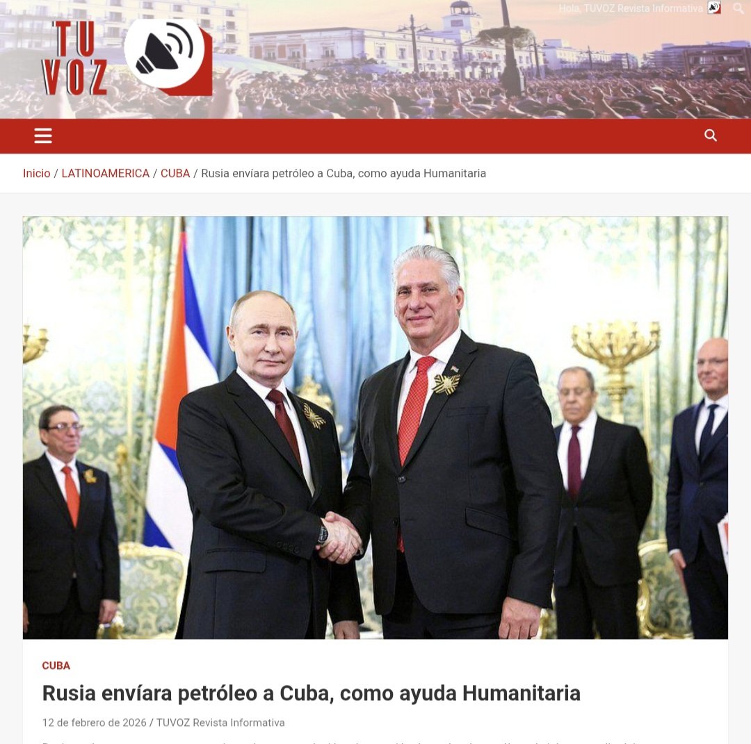 Rusia envíara petróleo a Cuba, como ayuda Humanitaria.

12 de febrero de 2026  TUVOZ

Rusia contacta con sus socios cubanos en torno  al  envío de petróleo a la isla, en medio del endurecimiento del bloqueo de más de medio siglo que Estados Unidos mantiene sobre el país caribeño,