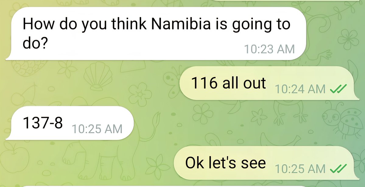 When asked my thoughts in the India Namibia World Cup game. I wasn't confident at 116-7 !!
