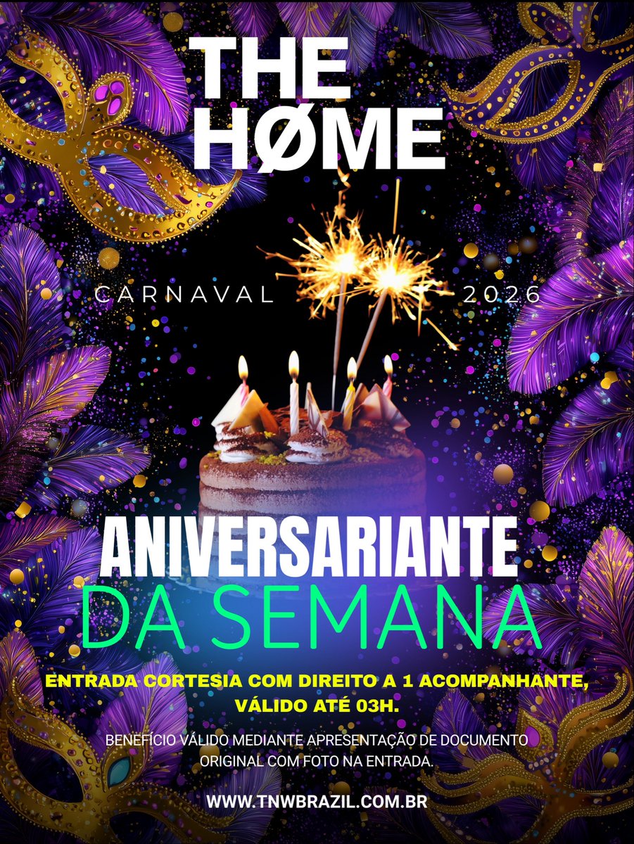 Aniversariante da semana merece comemorar em grande estilo. Durante o Carnaval, quem faz aniversário na semana tem entrada cortesia + 1 acompanhante tanto na High Club SP quanto na The Home Rio válido até 03h e para todos os eventos, mediante apresentação de documento original