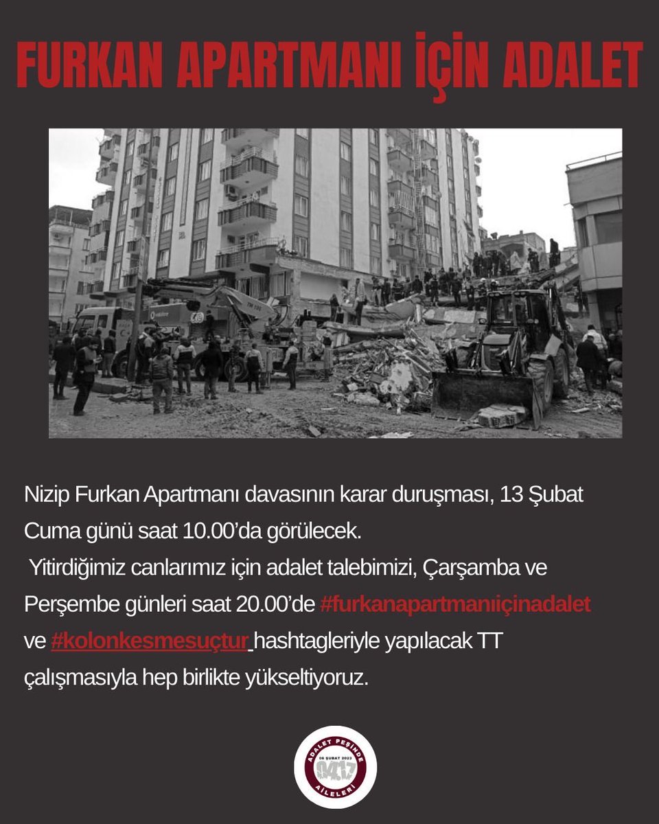 Adalet enkaz altında kalmasın #furkanapartmanıiçinadalet #kolonlesmesuçtur