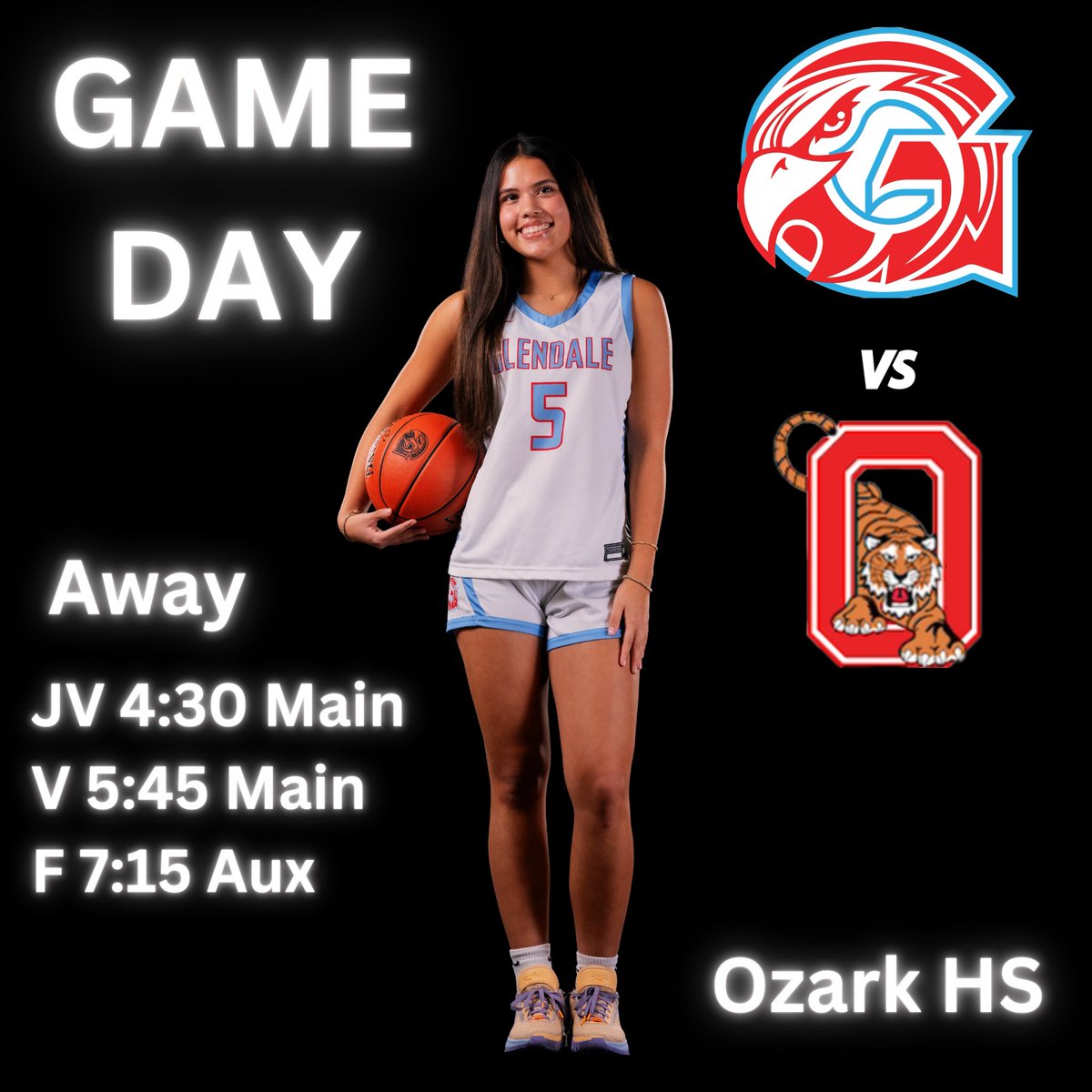 basketball_ghs's tweet photo. ‼️Game Day‼️
🏀 Glendale
🆚 Ozark
⏰ JV 4:30 V 5:45 F 7:15
📍 Ozark High School
📺 https://t.co/7zc1nHHSch
#FlyAngry https://t.co/N3delbZCeL