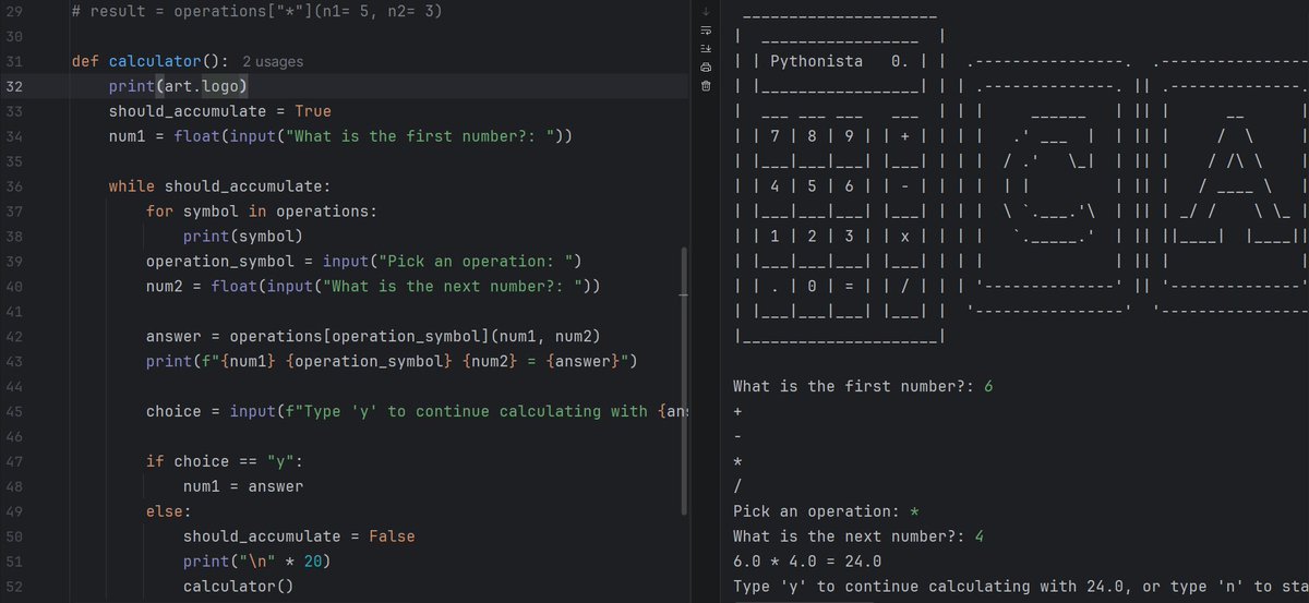 Day 10  / 💯 -  #100DaysOfCode Challenge

Learned about Functions with Ouputs these lessons made me to understand how functions really work, how we can use them to reduce redundant code, and how we can provide inputs to functions as well as providing outputs. #Python 🐍