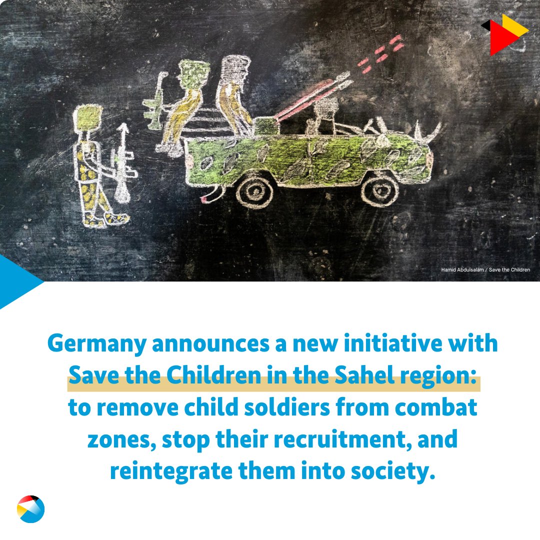 GermanyUN's tweet image. Germany invests in support for child soldiers and in prevention. We will work with @save_children to free child soldiers in the #Sahel region and reintegrate them into society. We remain committed to prevent children from being abused as soldiers.