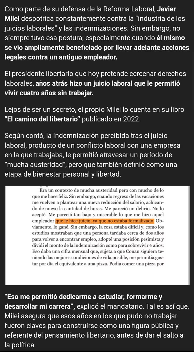 adriansalvaOK's tweet image. El Presidente sostiene que las indemnizaciones son un “costo excesivo” que rigidiza el mercado laboral y atenta contra la creación de empleo. 🤌🏻
Pero bien que en su momento aprovecho su derecho y bien usado.👇🏻
#HIPOCRITA