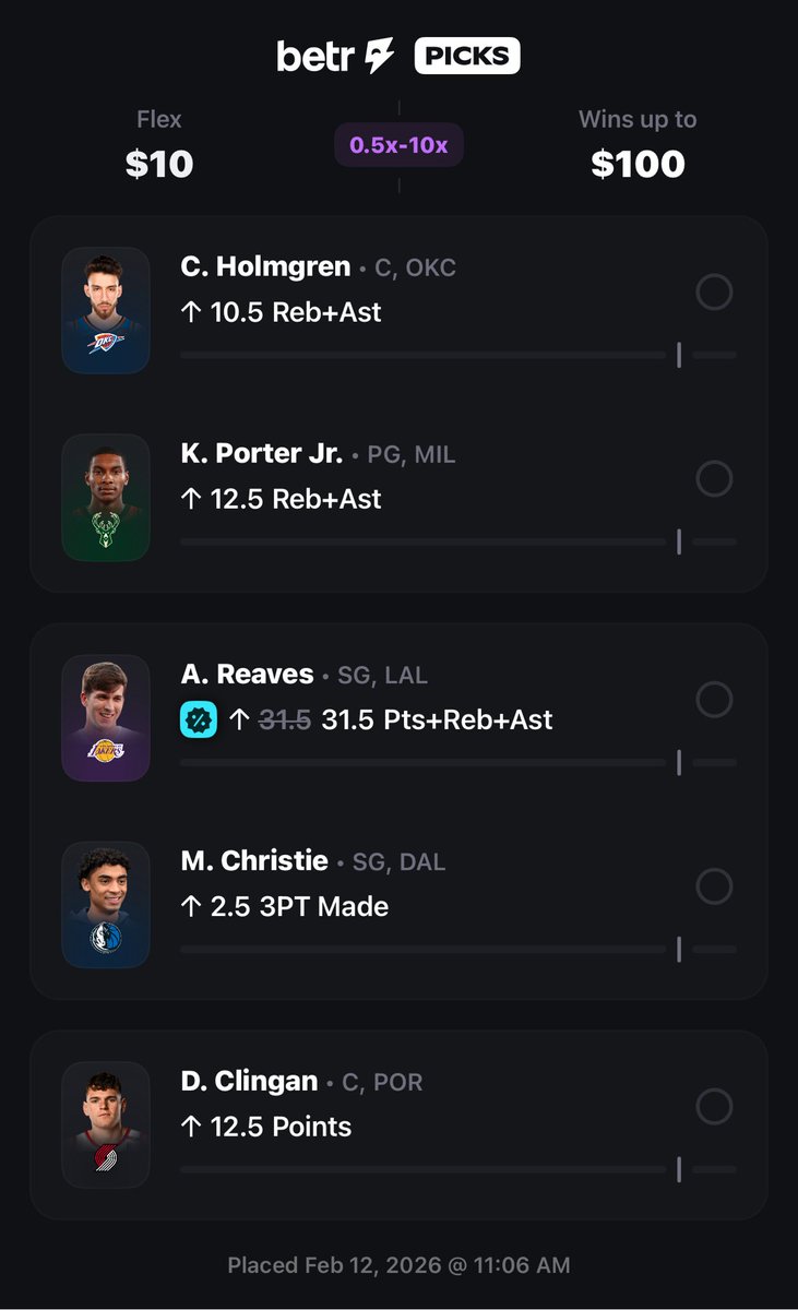 ProfitDfs's tweet photo. betr 10x Reaves discount! 

small slate today but there is still value to catch ❤️

will drop more slips if I see more value 

let’s cash b2b days💰 https://t.co/rYjdHEDrCx