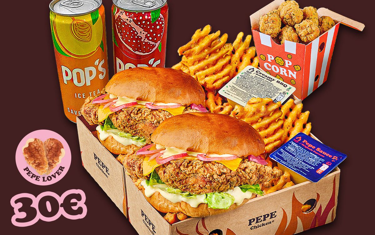 MENU ST VALENTIN ❤️
2 Menus Pepe Burger Waffles + 2 Pop’s + Pepe PopCorn = 30€
RT si tu veux que je balance des codes pour le jour J