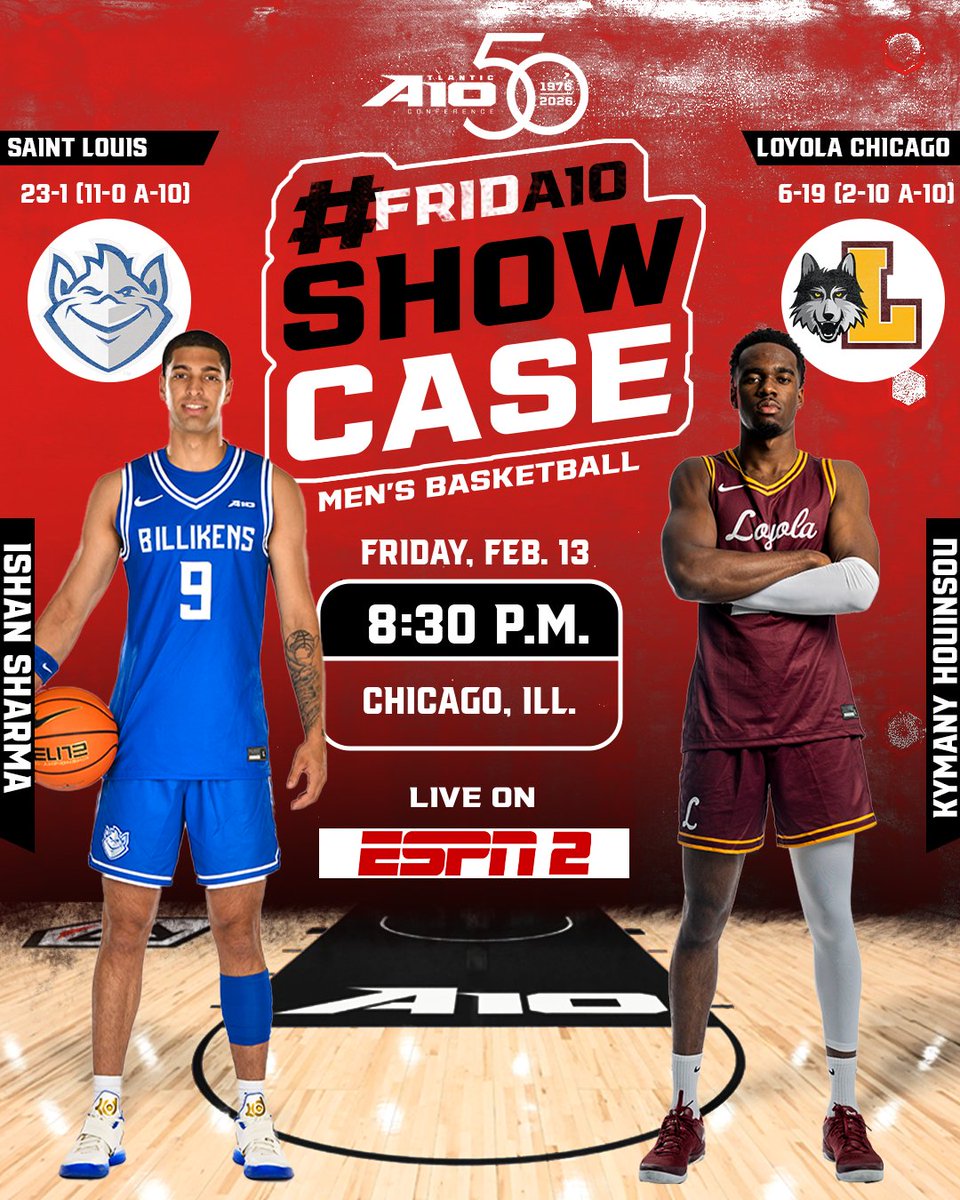 A10MBB's tweet photo. 🌃🔥 CHICAGO NIGHT. PRIME TIME. 🔥🌃
@SaintLouisMBB  🆚 @RamblersMBB 
⏰ 8:30 PM ET / 7:30 PM CT
📺 ESPN2

#FridA10 https://t.co/wdNaZKN9t8