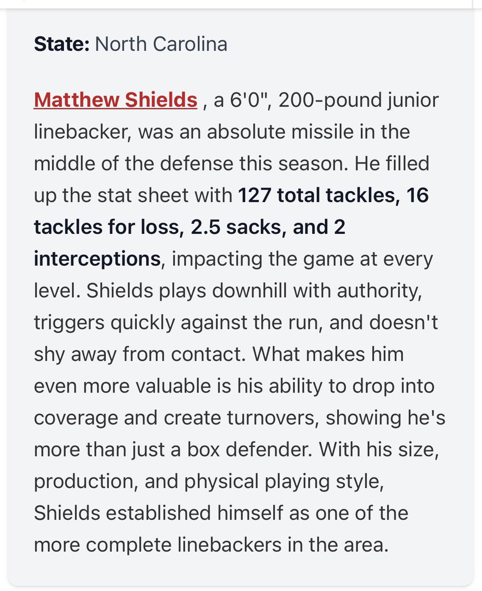 Shoutout to <a href="/PrepRedzoneNC/">Prep Redzone North Carolina</a> for the write up. I Had a Great Junior Season but Next Year Will Be Even Better!!! <a href="/CoachMattPearce/">Matt Pearce</a> <a href="/CoachCale_WCU/">Cale Matthews</a> <a href="/CoachMcCannJSG/">Coach McCann</a> <a href="/coach_hadac/">Coach Isaac</a> <a href="/CoachT_Stone/">Tripp Stone</a> <a href="/coachjsmithlbs/">Coach Jermaine Smith</a> <a href="/CoachAD__12/">Coach A.D</a> <a href="/CoachJustin704/">Coach_Justin</a> <a href="/JustCoachHales/">Brian Hales</a> <a href="/CoachDjSmith/">DJ Smith</a> <a href="/CoachCParrott/">Coach Chris Parrott</a>
