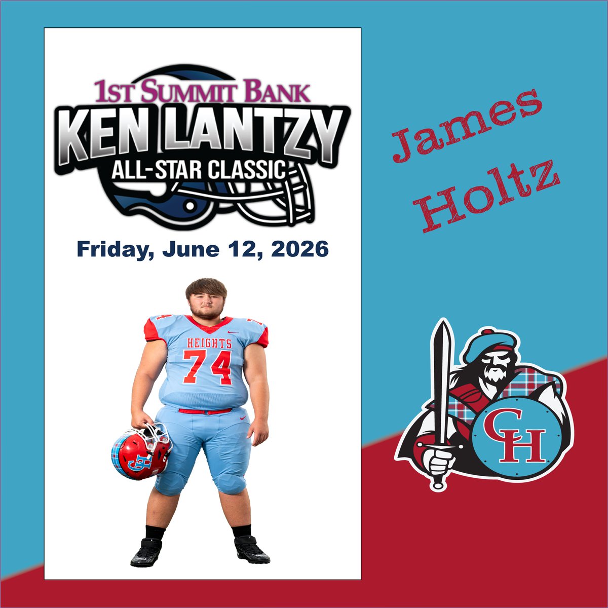 CH_Highlanders's tweet photo. Congratulations to the following student-athletes on being selected to play in the 2026 Ken Lantzy All-Star Game.

James Holtz - Offensive Line
Dawson Warner - Linebacker
Kaiden Ivory - Defensive Back

Friday, June 12th at 7 PM
at Johnstown Trojan Stadium https://t.co/xAsQtXHpkk
