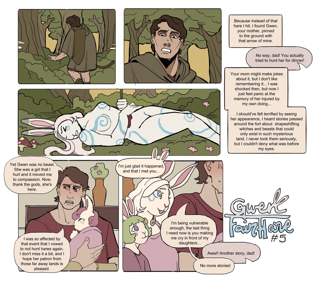 Gwen Fair Hare #5 is a longer narrative! I wanted to tell this story before continuing with more silly comics, and it's been in my head for a long time... Hopefully sometime soon I'll tell Gwen's own story in full, but meanwhile enjoy!