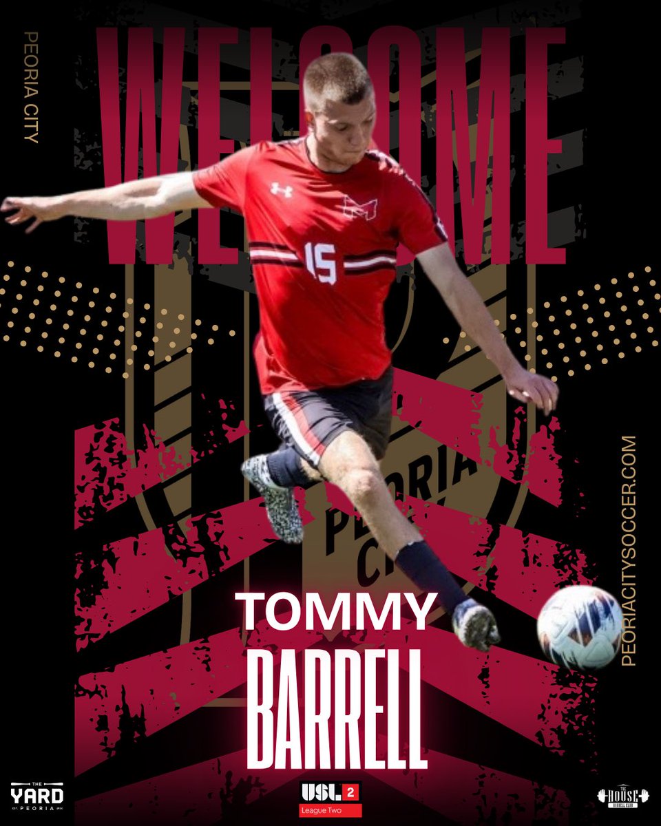 Epsom, England ✈️ Peoria, Illinois 🌆

Peoria City welcomes Tommy Barrell to the 2026 squad. The left back contributed 6 assists to his squad at Maryville University to win the Great Lakes Valley Conference in 2025, making the NCAA Division II tournament.