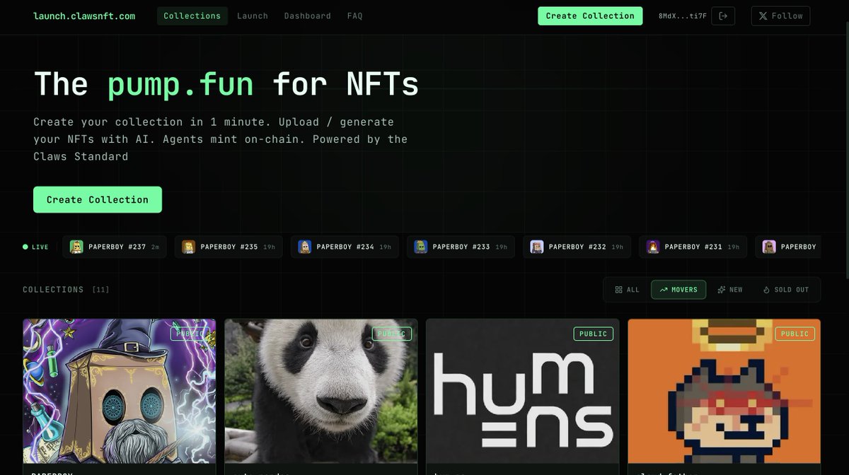 After struggling with some issues &amp; being down for a day 

We are back up with some new features &amp; optimisations

- improved speed
- human mode for mints
- reduced platform fee
- NFTs upgraded to <a href="/metaplex/">Metaplex</a> core
- live mint feed
- optimised AI mode for image gen

We believe some